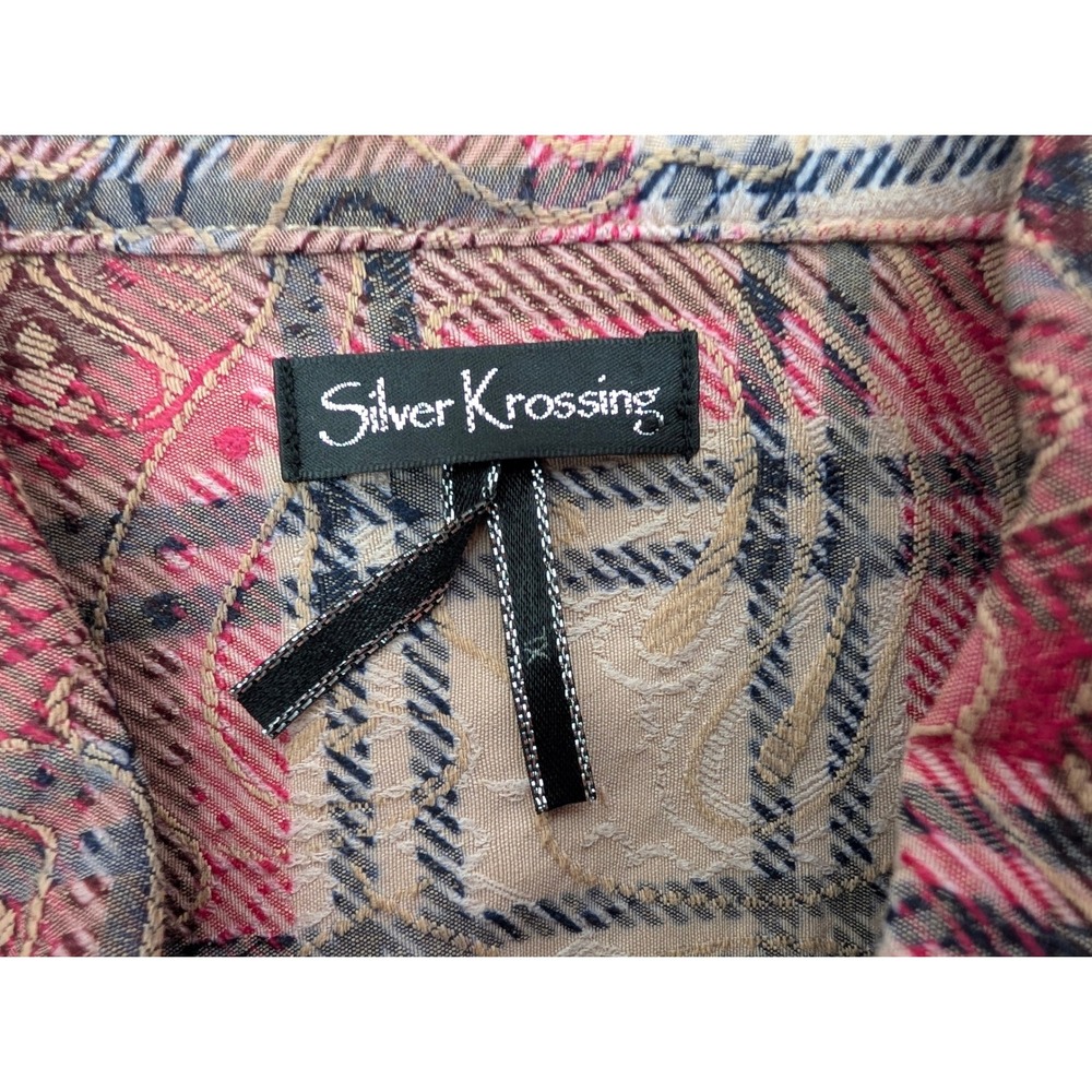 Silver Krossing Jacket Women's Size XL Plaid Paisley Textured Button Front Retro - Picture 3 of 13